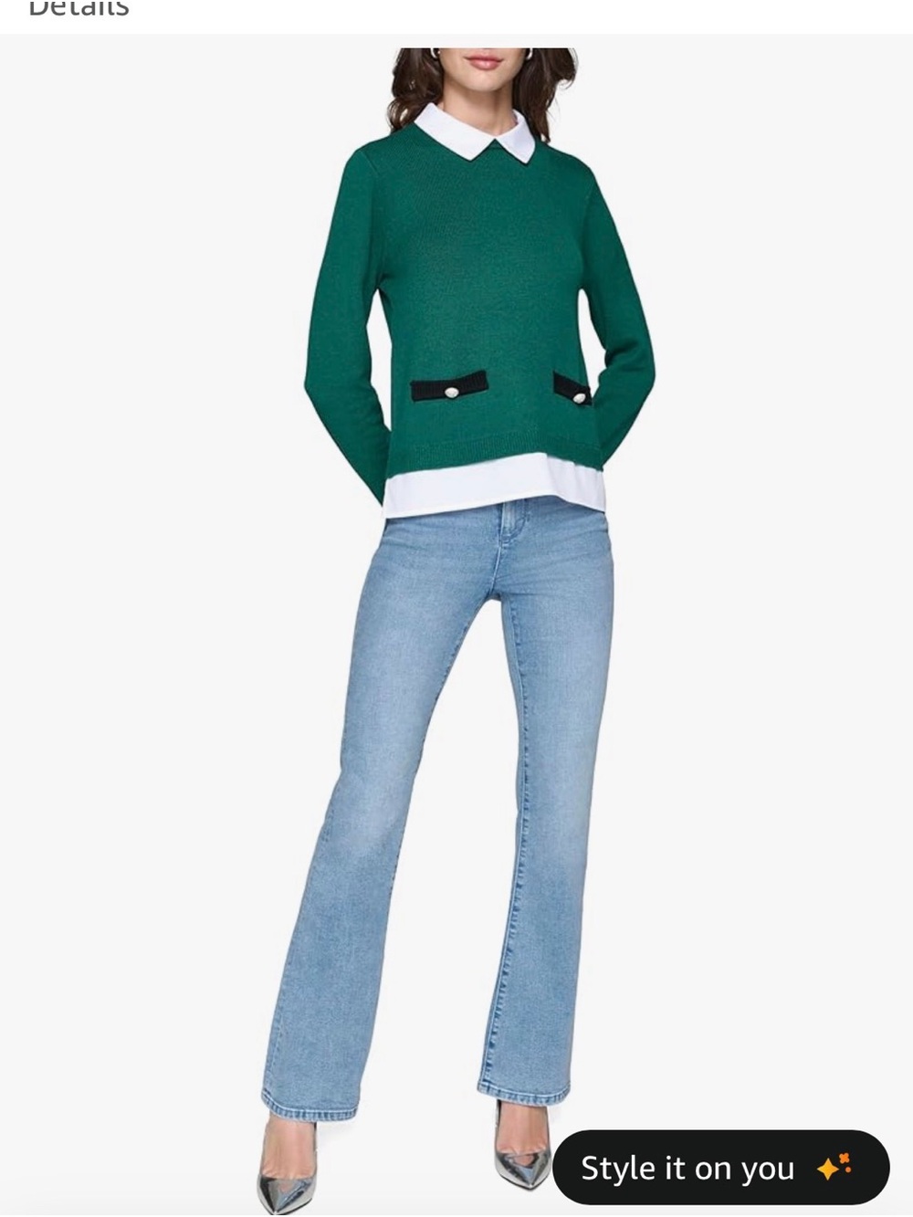 Karl Lagerfeld Emerald Green Sweater with Black Trim size XS